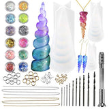 Funshowcase Unicorn Horn Resin Molds Jewelry Kits de fundición 3 bandejas de silicona 65 hallazgos, jabón vela hormigón y más