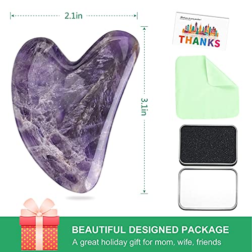 Gua Sha - Herramienta de masaje, tablero de guasha de amatista para cara y cuerpo, piedra de jade natural Gua Sha, masajeador facial para terapia de acupuntura tradicional, herramientas diarias antienvejecimiento para la salud y el cuidado de la piel