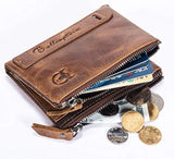 bullcaptain Funda de piel tipo portafolios para hombres Bifold clásico con doble cierre bolsillos