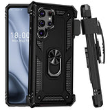 Funda para Galaxy S22 Ultra, Samsung S22 Ultra con clip para cinturón, soporte de anillo, cubierta de protección de grado militar [compatible con soporte magnético para automóvil] Funda a prueba de golpes para S22 Ultra (negro)