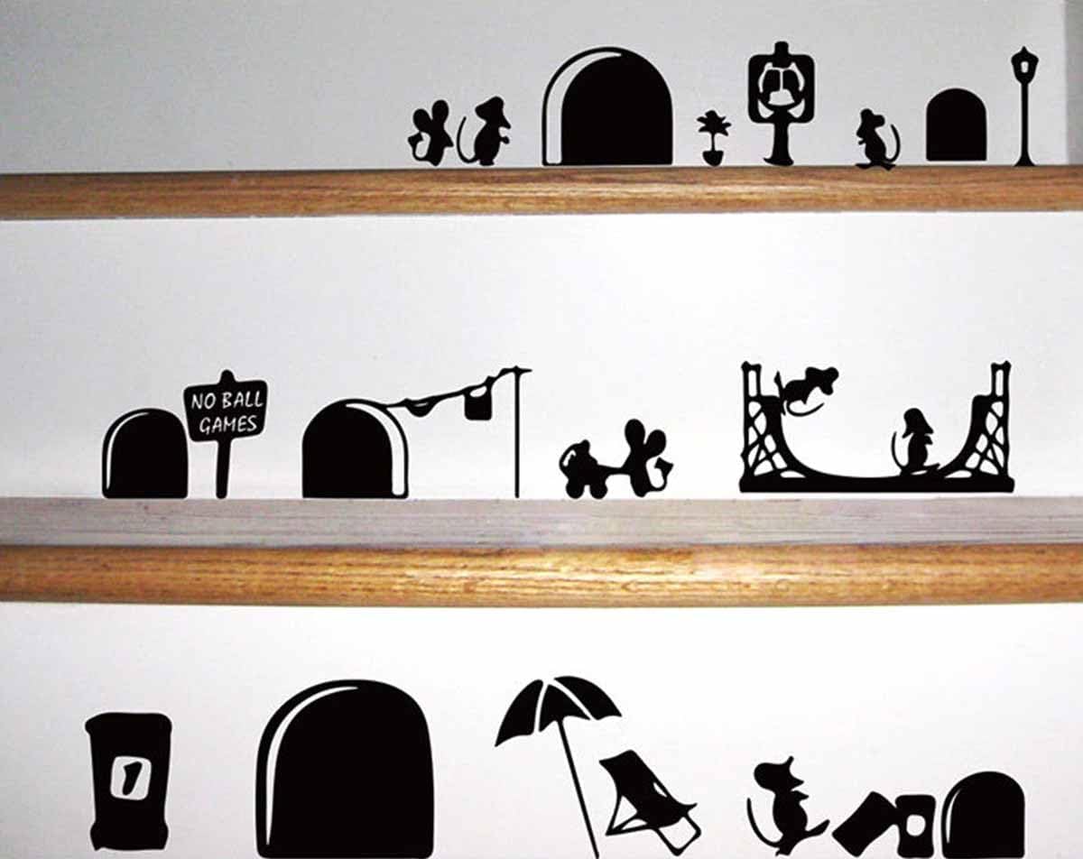 Interesante etiqueta engomada del agujero del ratón extraíble personalizada moda creativa fondo pegatinas de pared para sala de estar escaleras