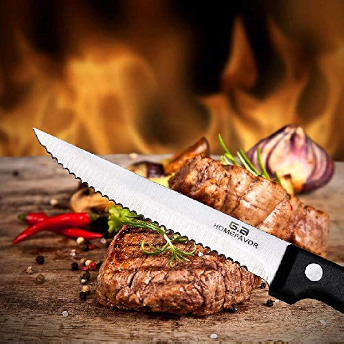 G.a HOMEFAVOR - Cuchillo para carne, acero inoxidable,negro