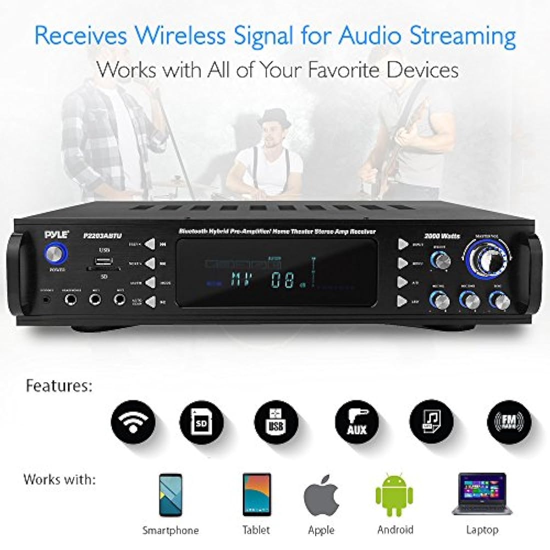 Amplificador de potencia Bluetooth PYLE-PRO P2203ABTU