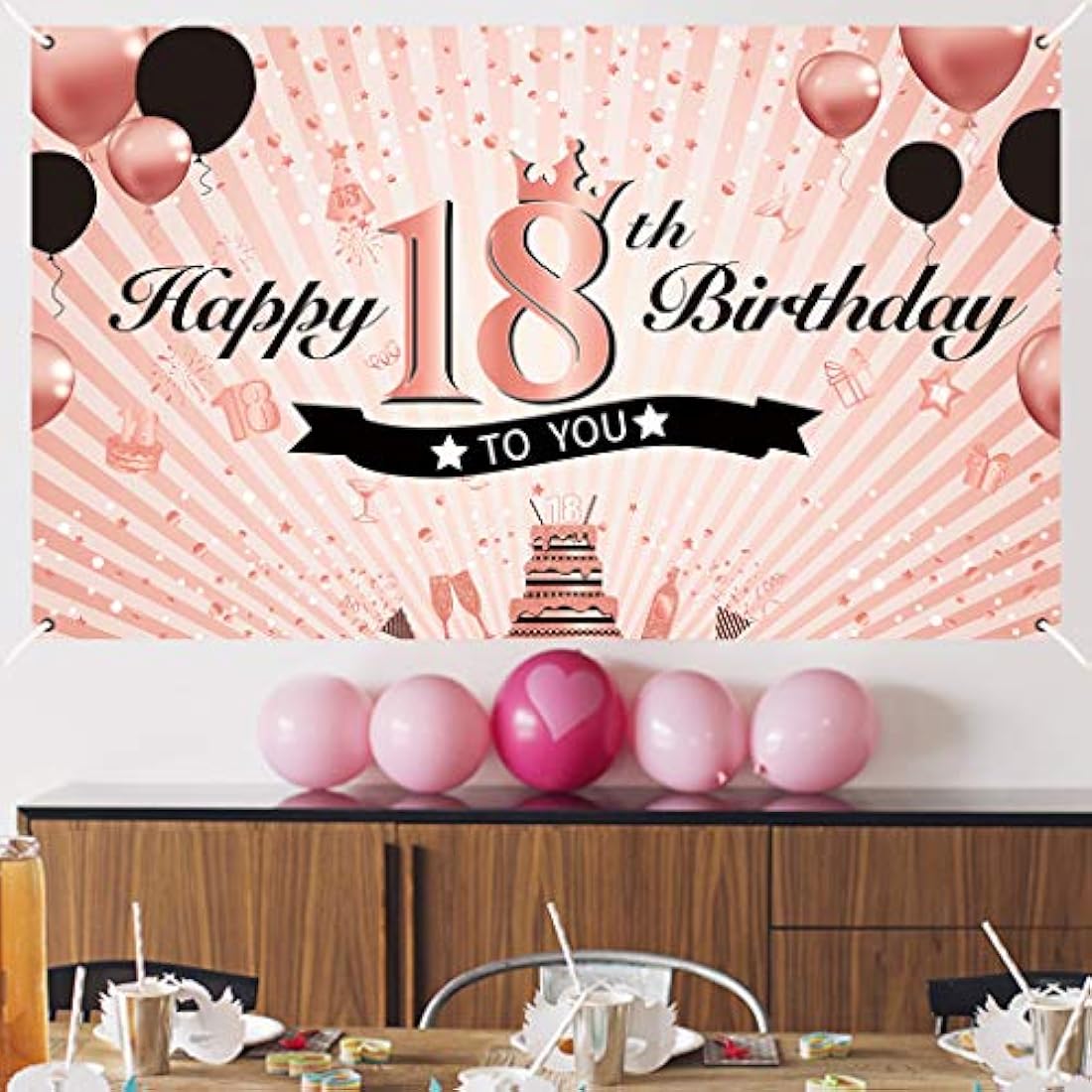 Feliz cumpleaños 18 Decoraciones para niñas, oro rosa