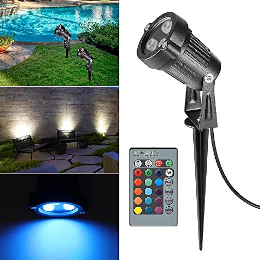 luz para césped, 2 en 1, impermeable, control remoto