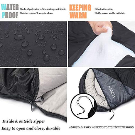 Bolsa de dormir para camping impermeable/Negro y gris.TUPHEN