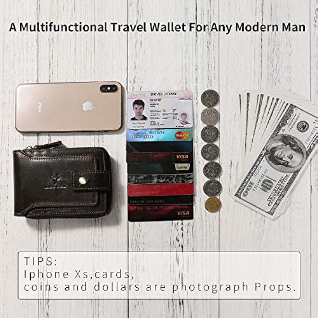 Cartera con cremallera para hombre bloqueo RFID MING CLAN