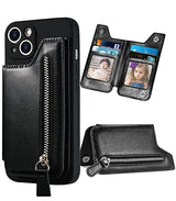TopFunny Cartera adhesiva para funda de teléfono, tarjetero adhesivo de crédito para la parte posterior de las fundas del teléfono, funda de cuero con cremallera, compatible con iPhone, Samsung Galaxy la mayoría de los smartphones, color negro