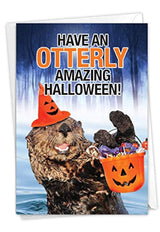 Tarjeta divertida de Halloween con sobre, diseño de animal