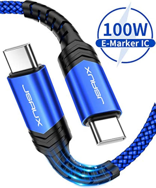 Cable USB-C a USB-C de 100 W, 10 pies, JSAUX 5 A USB tipo C