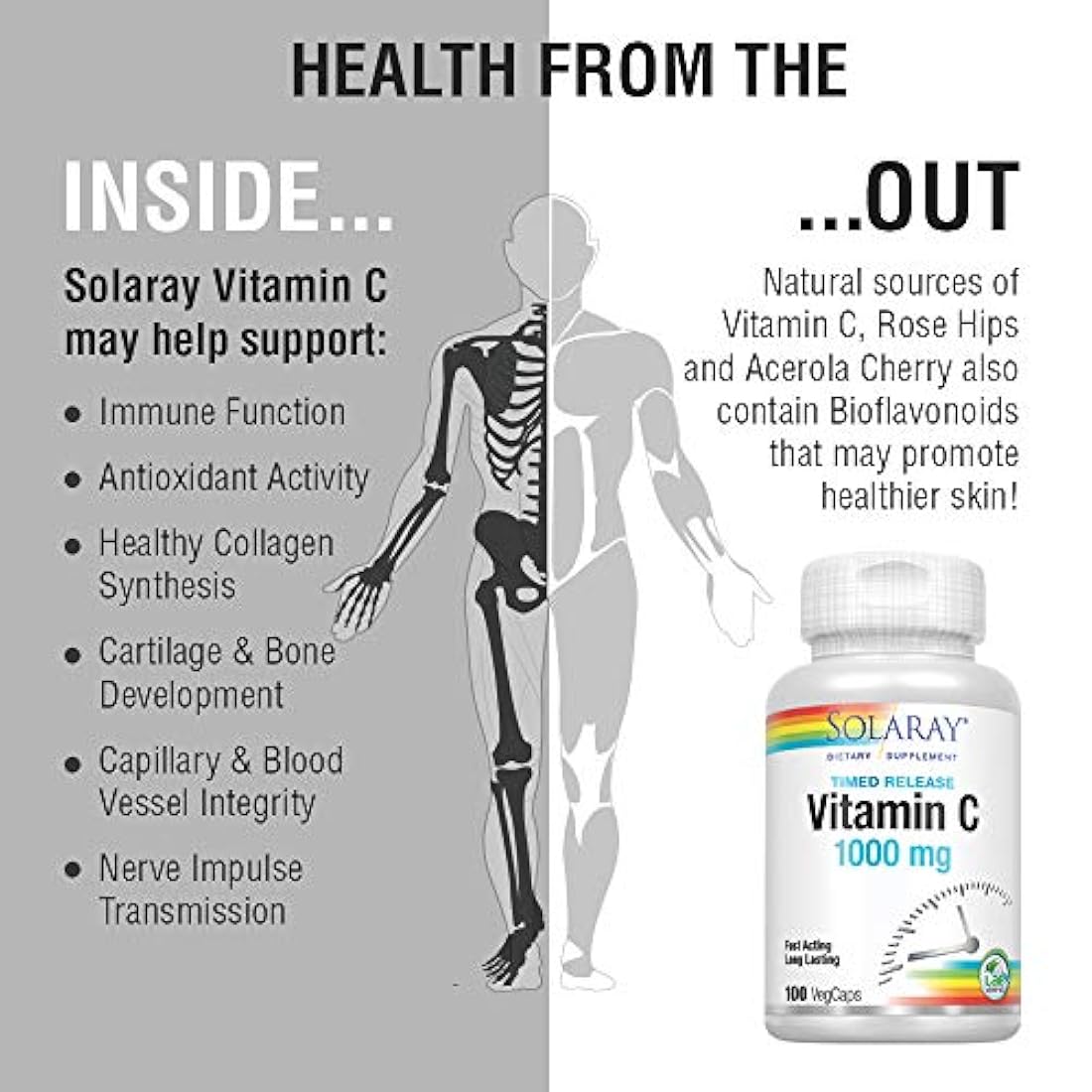 Solaray Vitamina C con escaramujos y acerola 1000 mg
