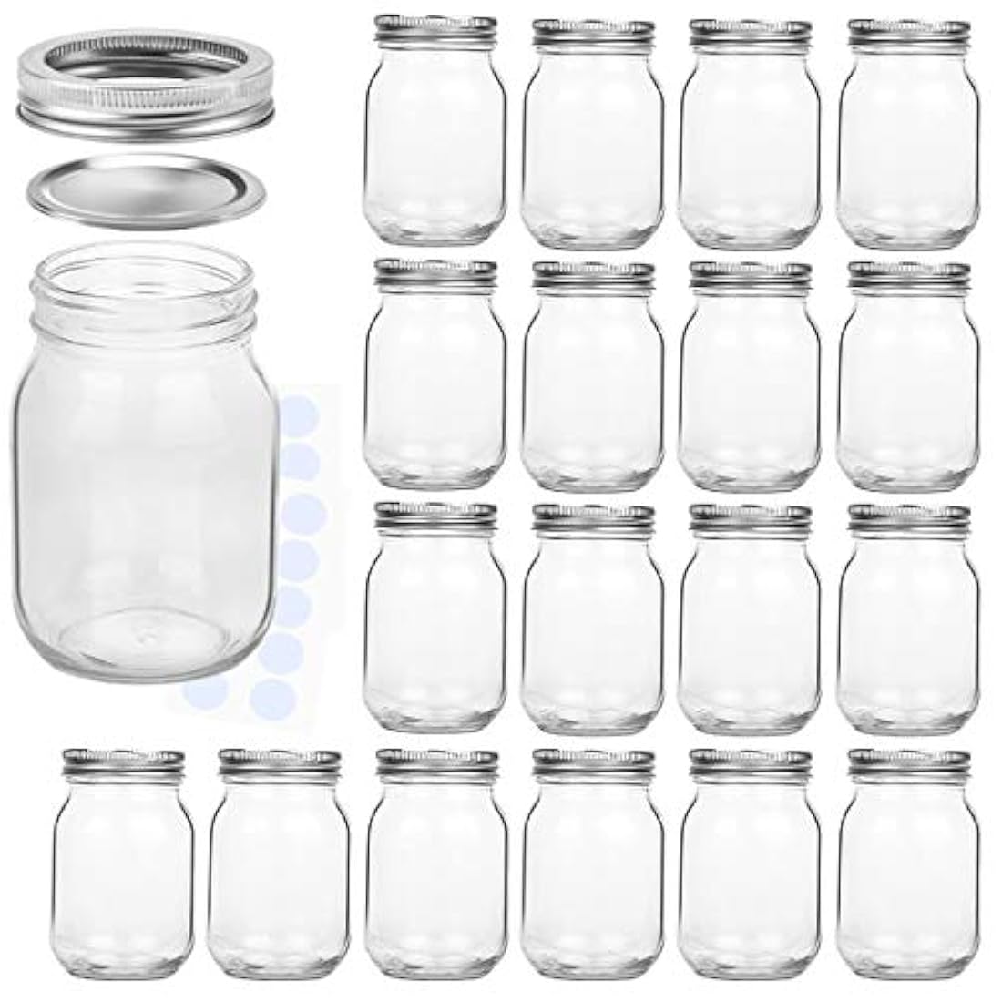 Tarros Mason 16 oz con tapas y bandas regulares