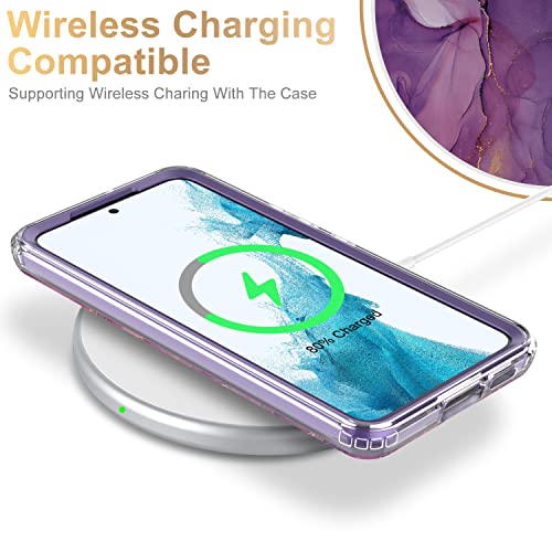 ESDOT Funda para Samsung Galaxy S22, grado militar, prueba de caídas de 21 pies, funda resistente con diseños de moda para mujeres y niñas, funda protectora para Galaxy S22 de 6.1 pulgadas, mármol morado con purpurina