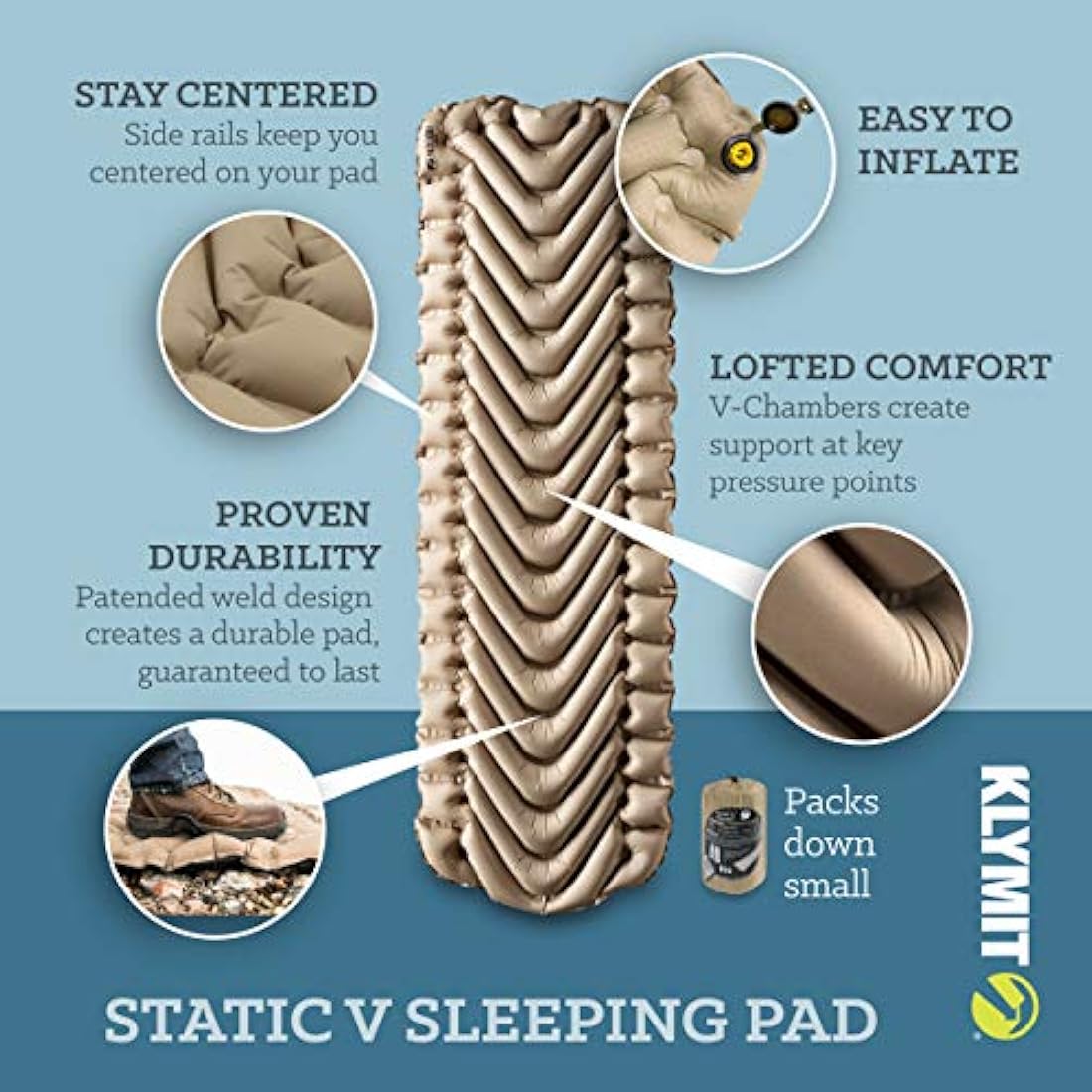 KLYMIT STATIC V - Almohadilla de dormir ligera y cómoda