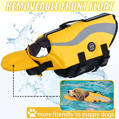 EMUST Dog Life Jacket, Reflective &amp; Adjustable Dog Life Vests for Small/Medium/Large Dogs, Durable Dog Water Vest for Dogs with Front Neck Float