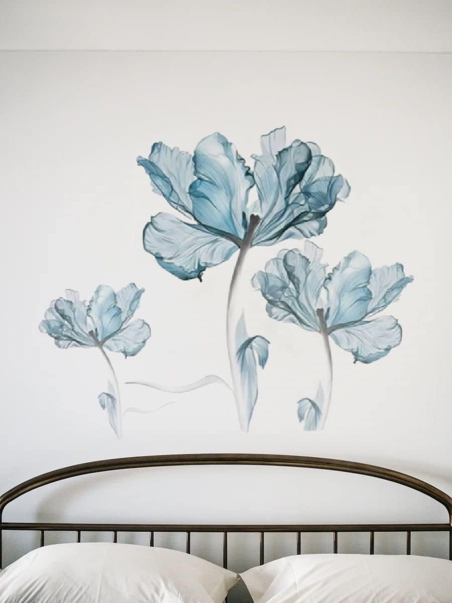 Vinilo decorativo de pared de flores azules vinilo extraíble