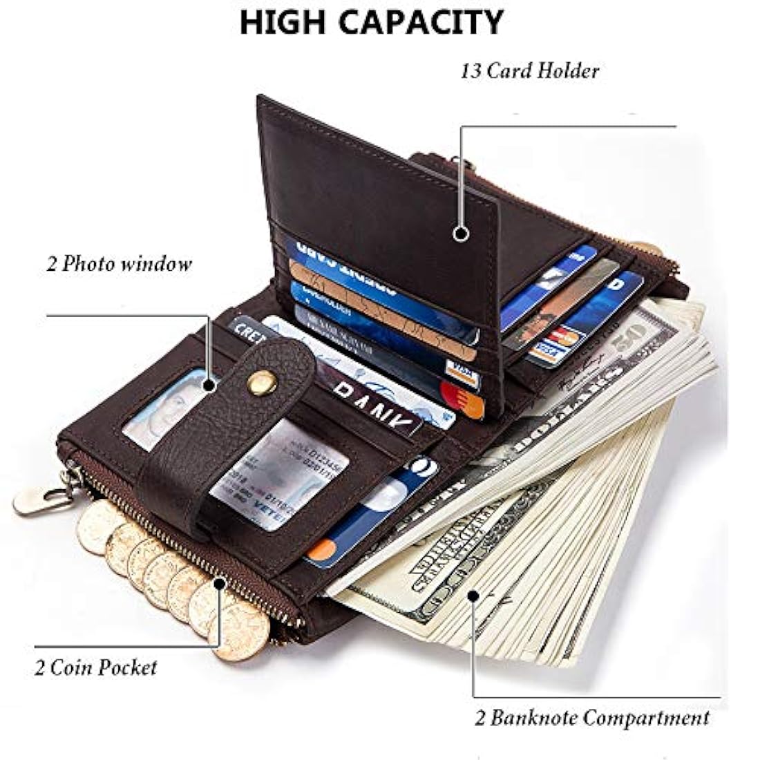 Boshiho billeteras de piel real RFID bloqueo bifold  hombres