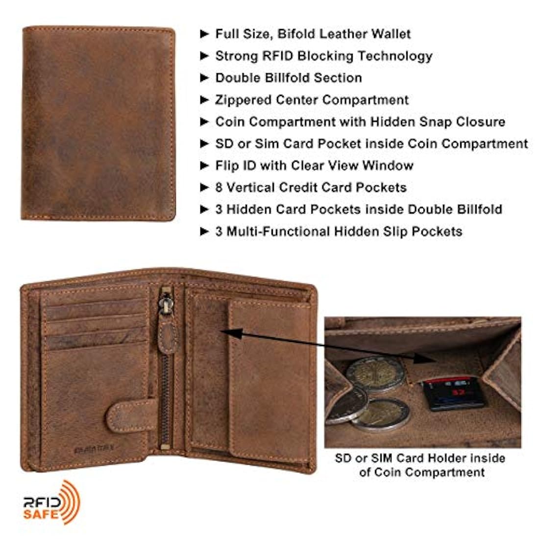 DiLoro - Cartera de piel para hombre con cierre RFID