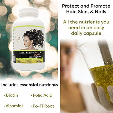 Wellgenix Purvana Max cápsulas de vitaminas para cabello, piel y uñas, biotina de doble fuerza 5000 MCG, raíz de foti, ácido fólico, extracto de semillas de uva, suplemento de hierbas (90 CT)