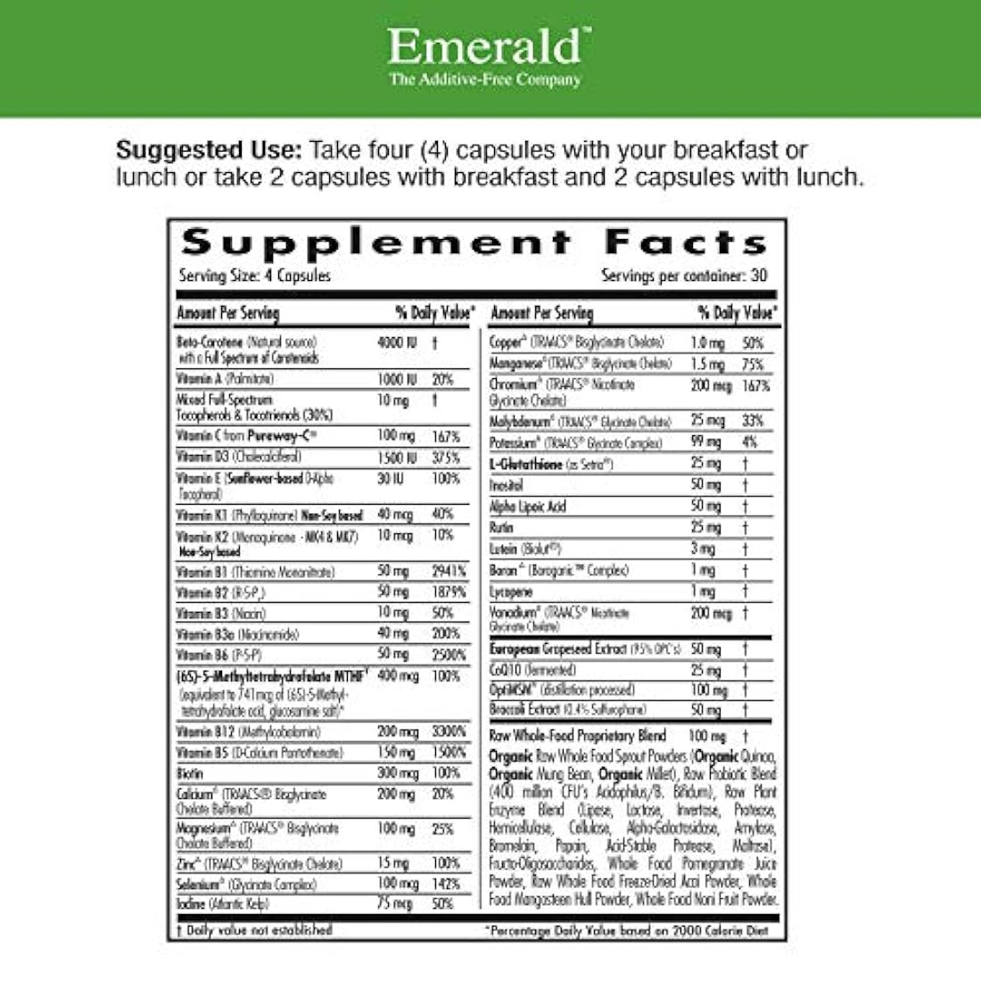 Emerald Labs - Multivitamínico para mujer, 45 + con vitaminas CoQ10, B, L-glutatión para apoyar el corazón saludable, huesos fuertes, hormonas equilibradas, 120 cápsulas vegetales