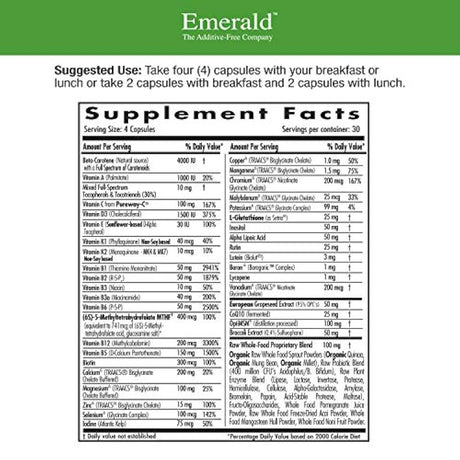 Emerald Labs - Multivitamínico para mujer, 45 + con vitaminas CoQ10, B, L-glutatión para apoyar el corazón saludable, huesos fuertes, hormonas equilibradas, 120 cápsulas vegetales