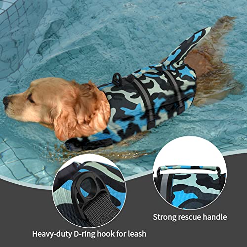Doglay Chaleco salvavidas de tiburón para perro, chaleco salvavidas ajustable para natación con mango de rescate para perros pequeños, medianos y grandes