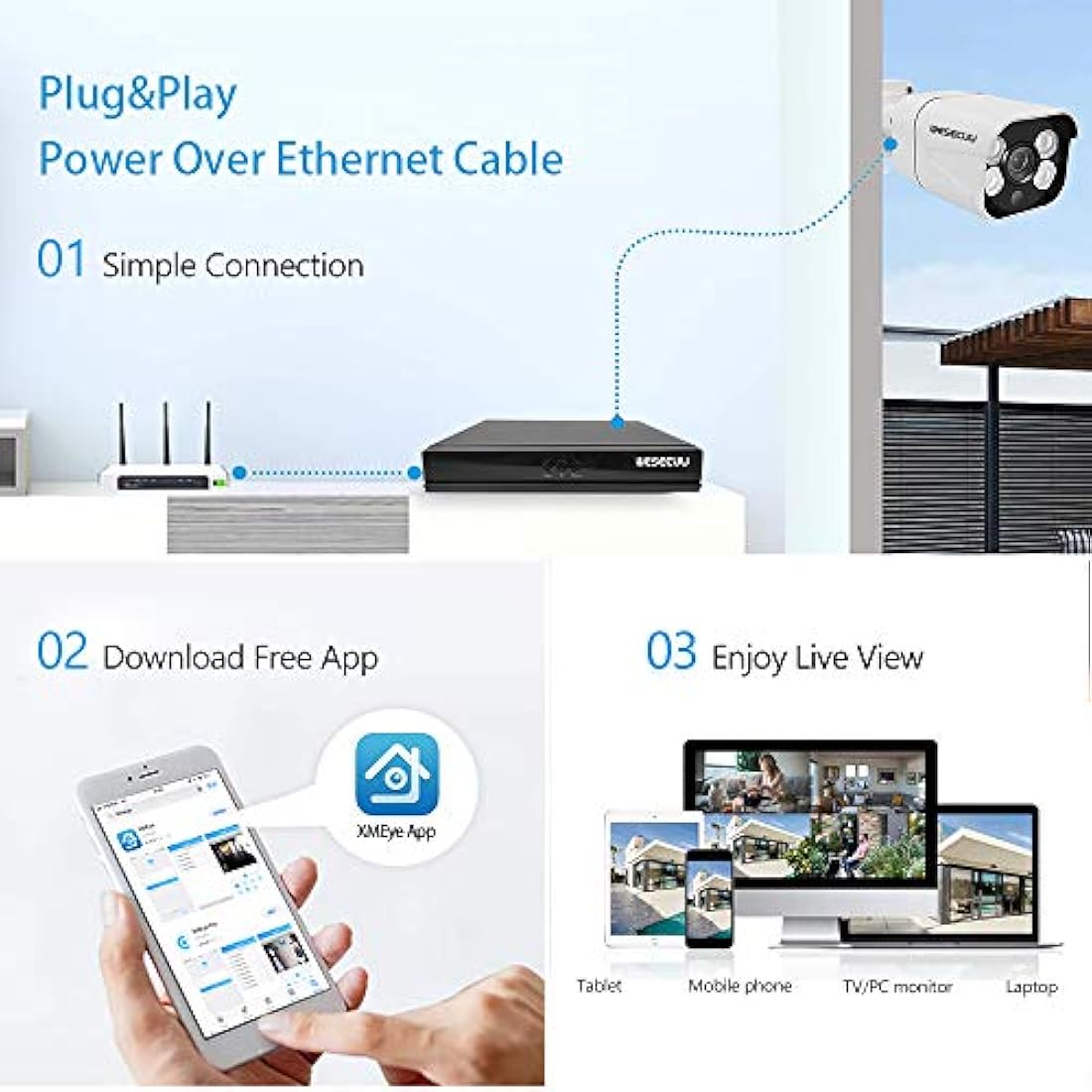 Sistema de cámara de seguridad PoE para el hogar, WESECUU