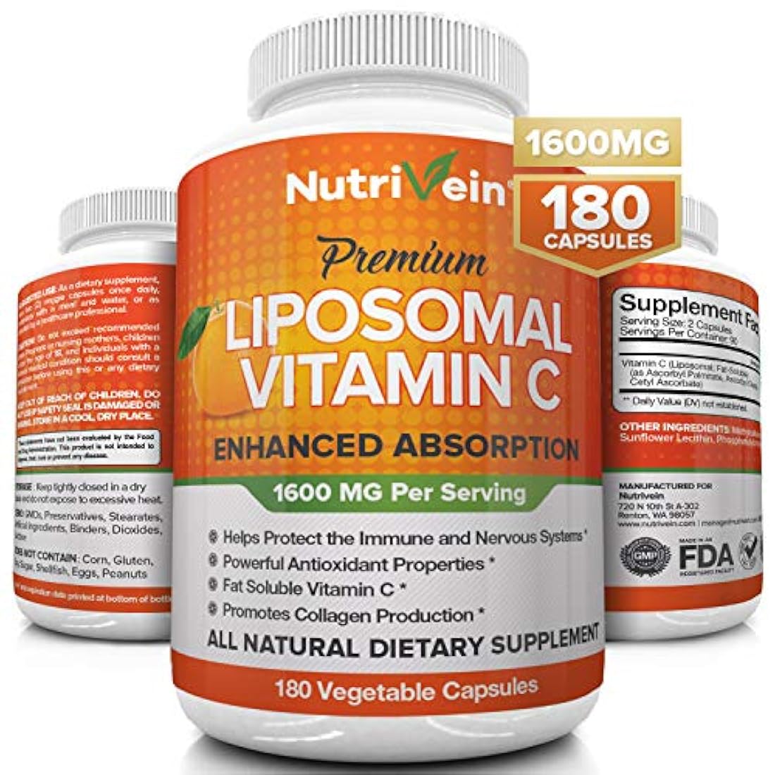 Liposomal Vitamina C 1600 mg – 180 cápsulas