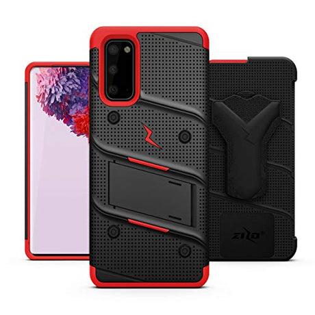 ZIZO Bolt Series - Funda para Galaxy S20 con cordón de soporte, color negro y rojo