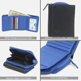 Billetera de piel para mujer color negro y azul. AlphaHide