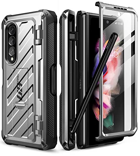 Funda para Samsung Galaxy Z Fold 3 5G (2021), carcasa robusta de doble capa con protector de pantalla integrado y soporte y ranura para bolígrafo S (plata)