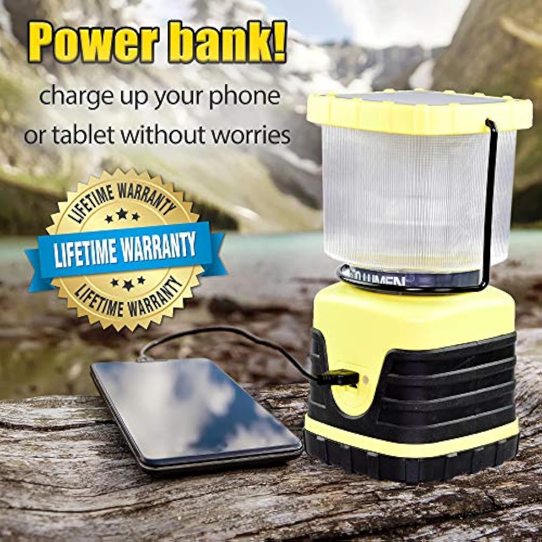 Blazin linterna solar recargable para campamento | 600 lúmenes linterna solar USB para campamento | cargador de batería de emergencia para teléfono | linterna de tormenta, apagón de energía