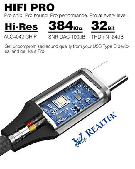 Adaptador de auriculares USB C a 0.138 in AuxLink Hi-Fi Pro