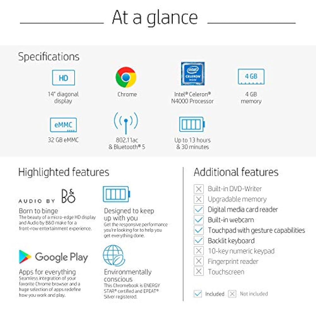Computadora portátil HP Chromebook de 14 pulgadas HD, Intel