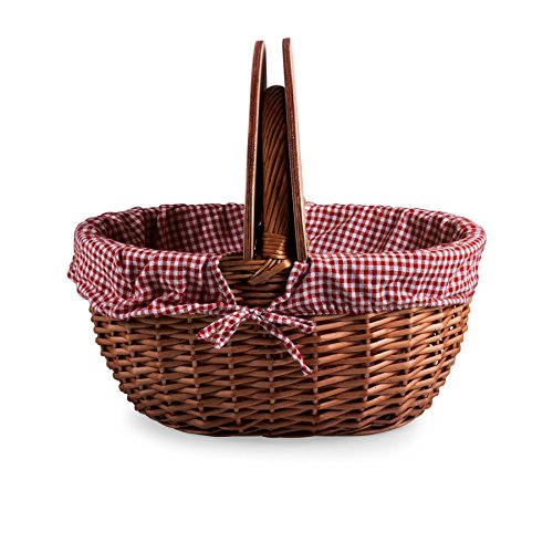 canaste de picnic con forro de guinga rojo