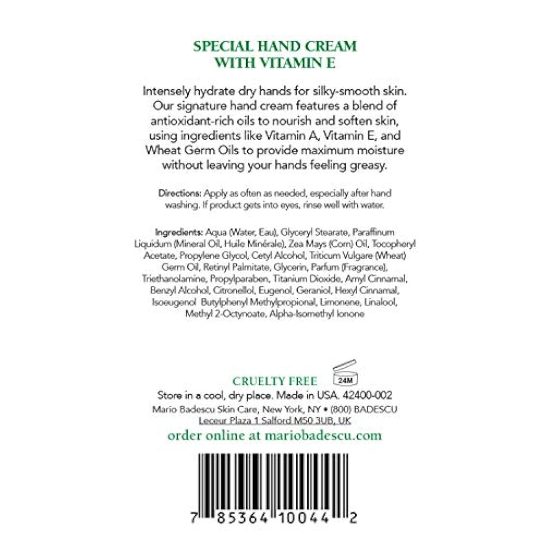 Mario Badescu Crema de Manos Especial Con Vitamina E, 3 oz