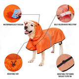 Impermeable para perros con correa ajustable para el vientre y agujero para correa, sudadera con capucha con tira reflectante, impermeable, ligero, transpirable, poncho de lluvia para perros medianos y grandes, fácil de usar, naranja, 3XL