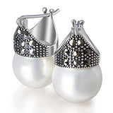 Pendientes de perlas de concha de plata esterlina de perlas