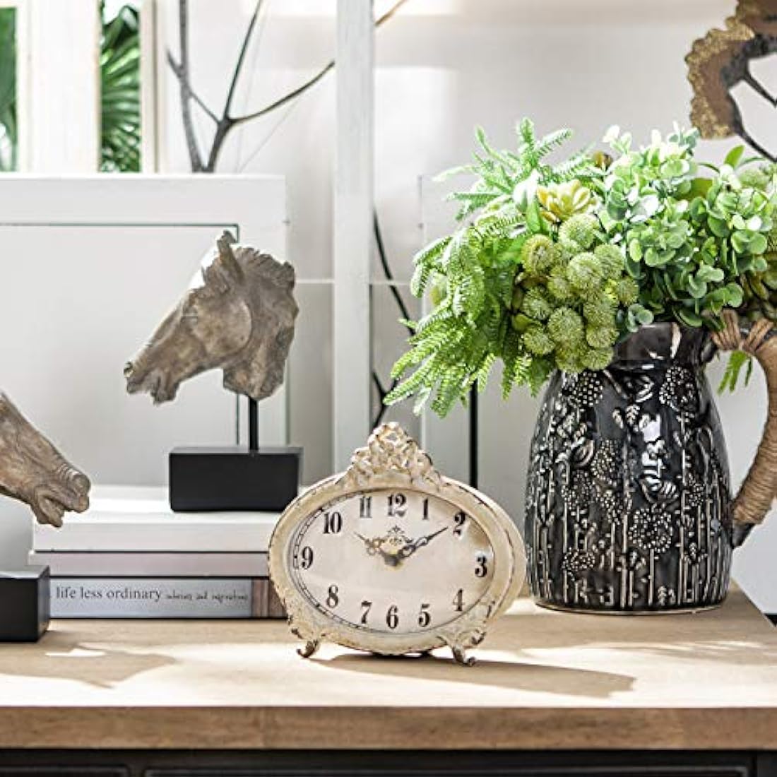 NIKKY HOME - Reloj de mesa analógico clásico, funciona con pilas, diseño rústico
