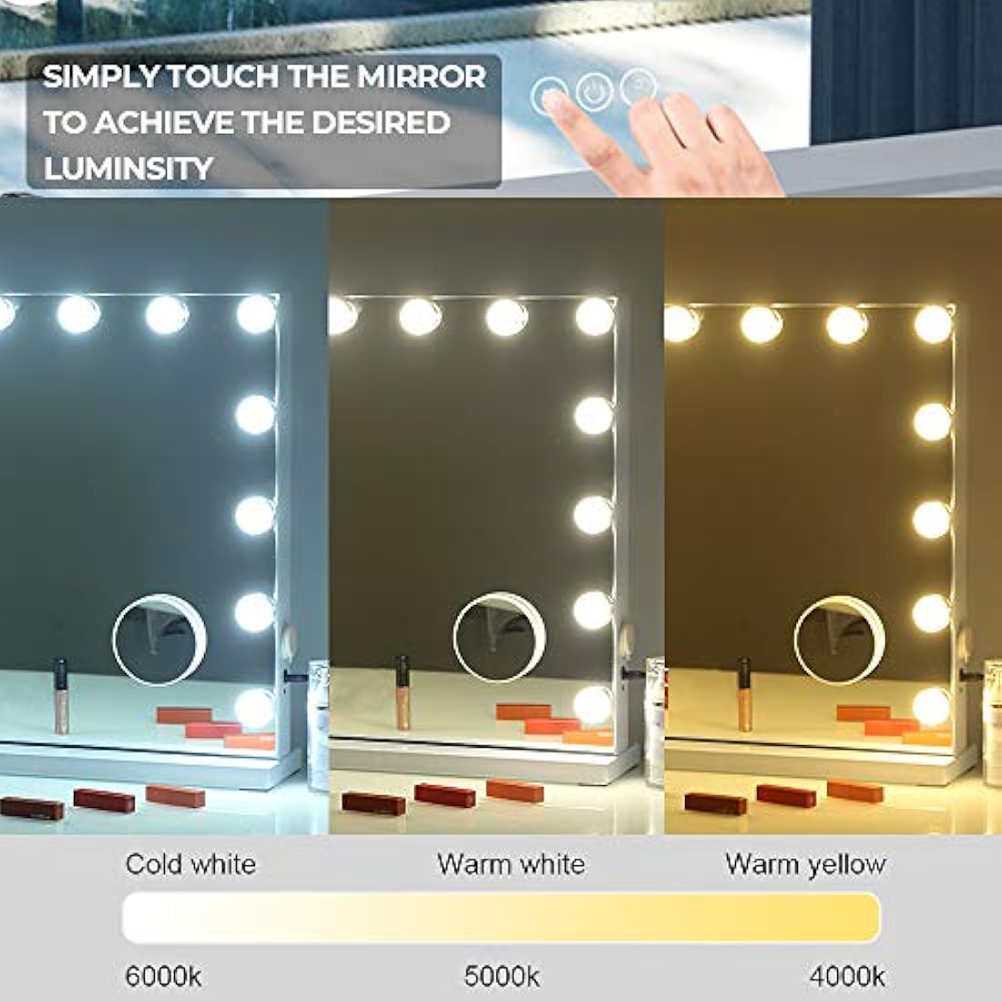 Espejo de maquillaje grande con luces