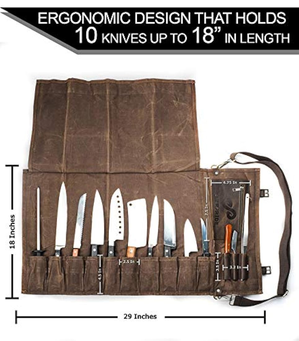 Bolsa para cuchillos de chef con capacidad para 10 cuchillos