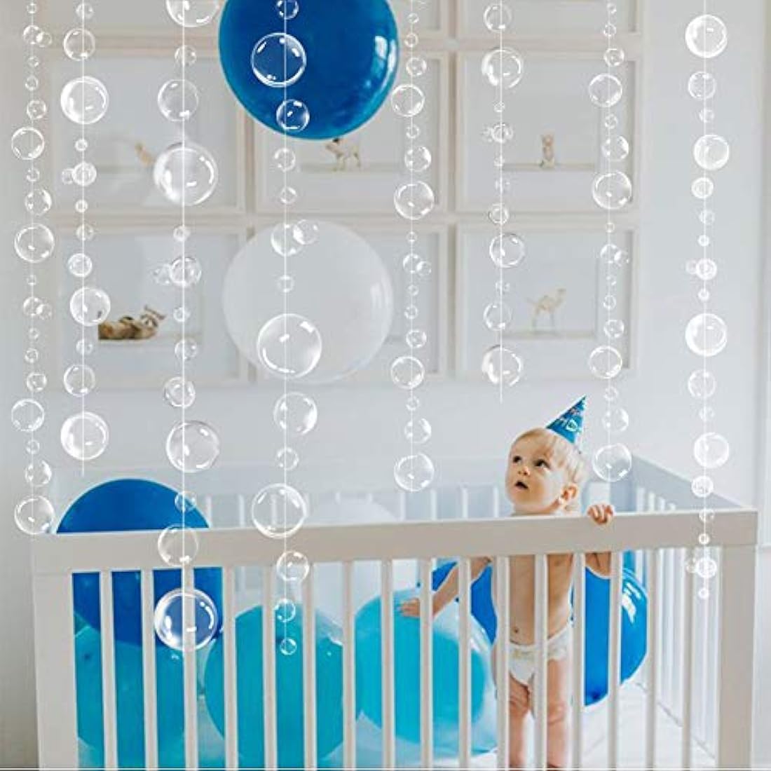 Guirnaldas decorativas de burbujas transparentes y planas