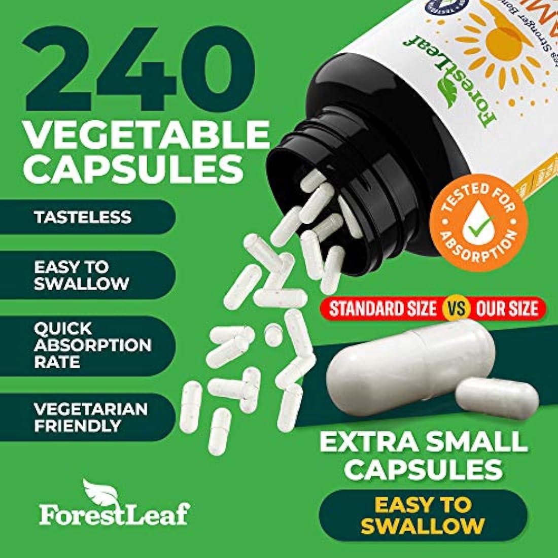 Vitamin D3 50,000 IU Weekly Supplement - 240 Vegetable Capsules - For Bones, Teeth, Immune System and Muscle Function - by ForestLeaf