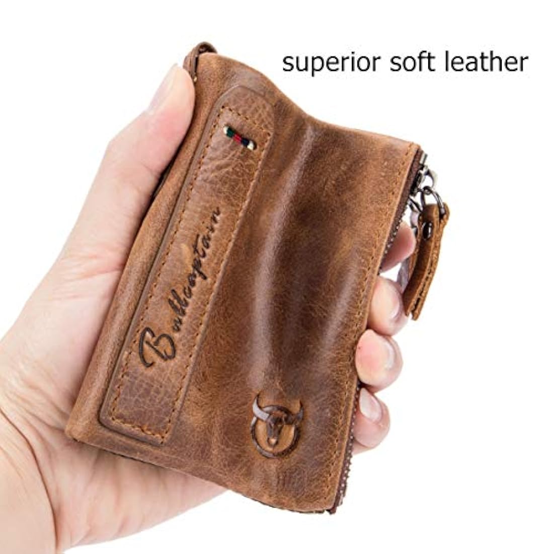 bullcaptain Funda de piel tipo portafolios para hombres Bifold clásico con doble cierre bolsillos
