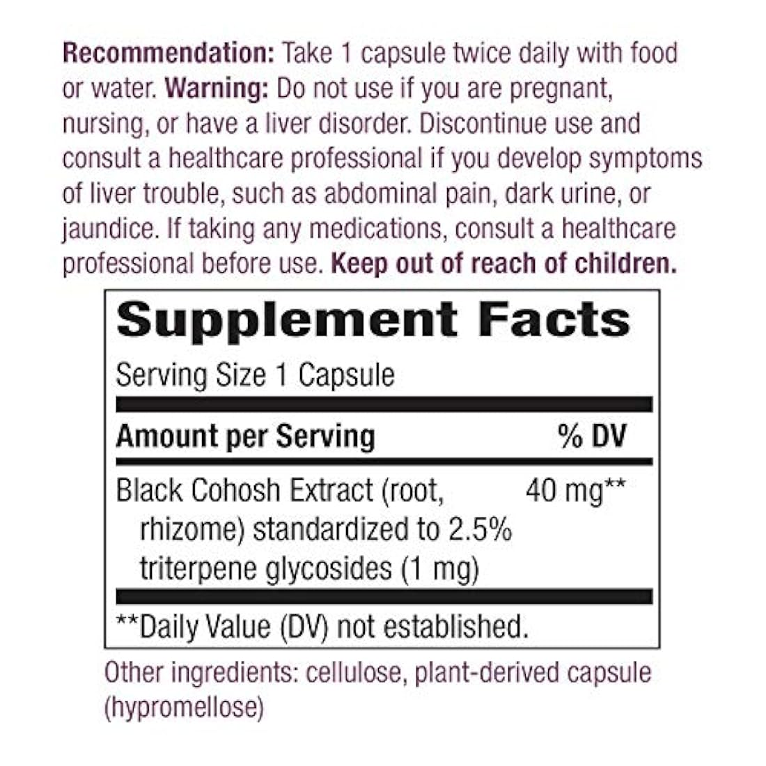Nature's Way Negro Cohosh Raíz, 15353, 120, 1