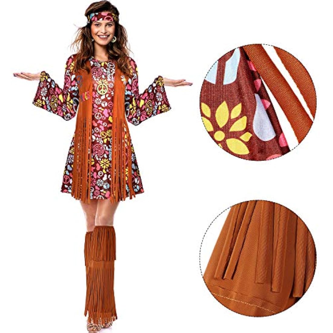 Conjunto de disfraz de hippie para mujer, talla M