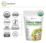 Suplemento orgánico triple de fibra dietética en polvo para la salud digestiva, 2 libras (32 onzas), todo natural, transparente, soluble en agua y libre de sabor, no transgénicos y veganos, 1