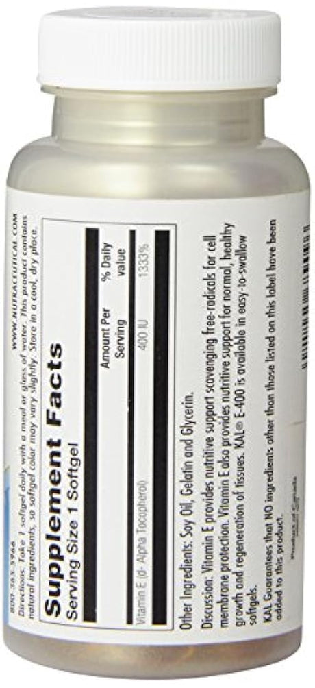 Kal E-400 D-Alpha Tocopherol 400 UI cápsulas blandas, 1, 1