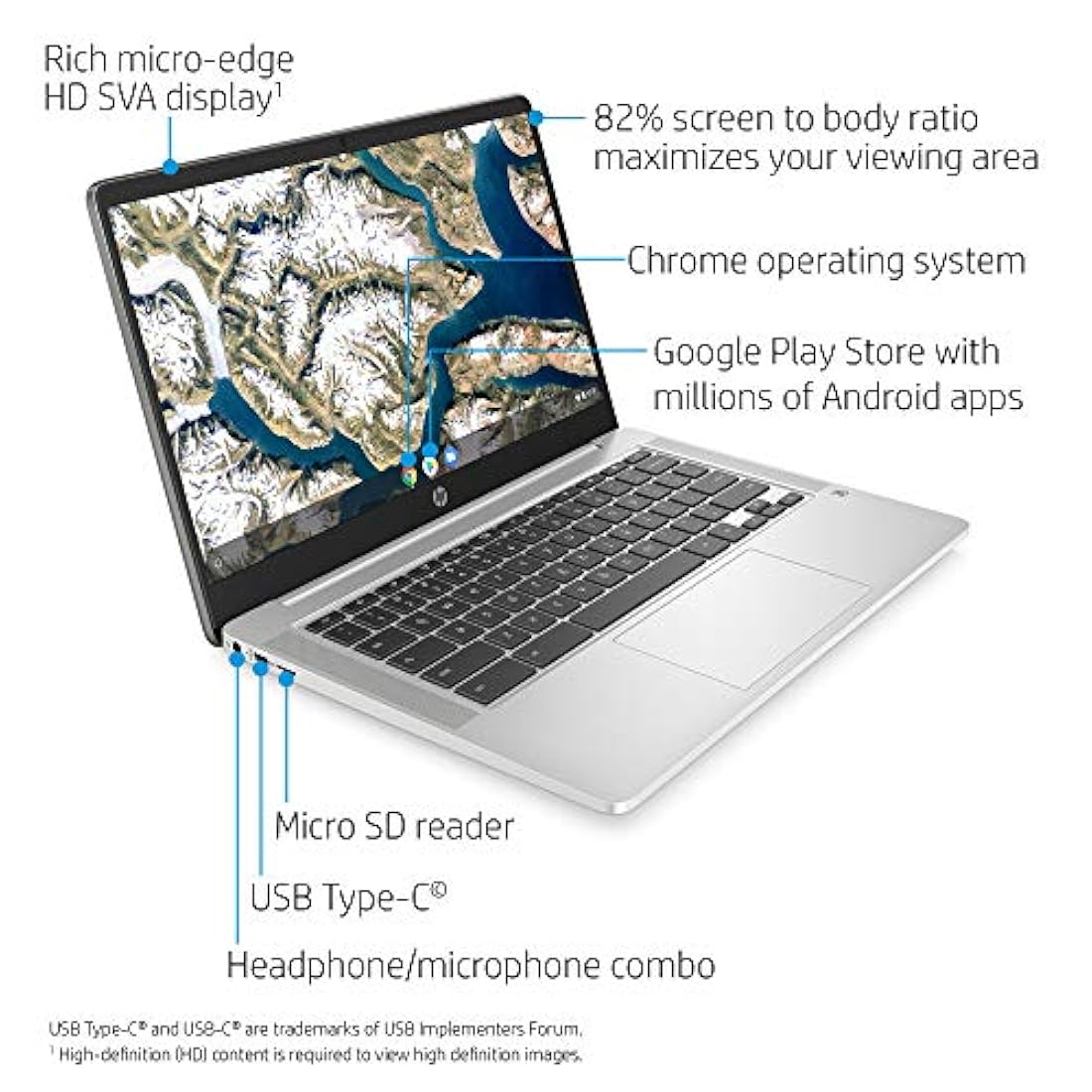 Computadora portátil HP Chromebook de 14 pulgadas HD, Intel