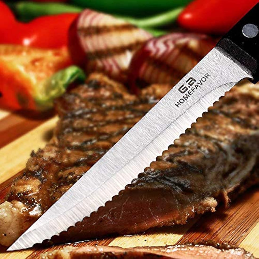 G.a HOMEFAVOR - Cuchillo para carne, acero inoxidable,negro